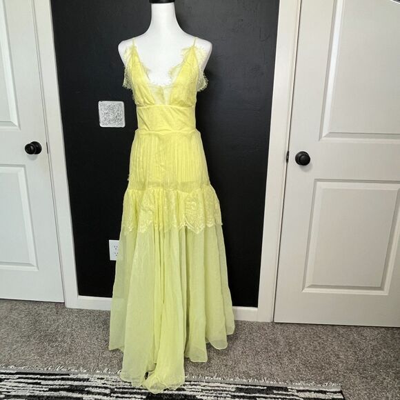 Yellow Lace Chiffon Enchanted Evening Maxi Dress | Size S - Picture 6 of 13